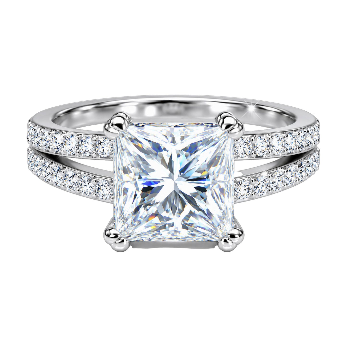 4.25 ct DEW White Moissanite Princess Solitaire Ring - 18K Gold Vermeil on 925 Sterling Silver