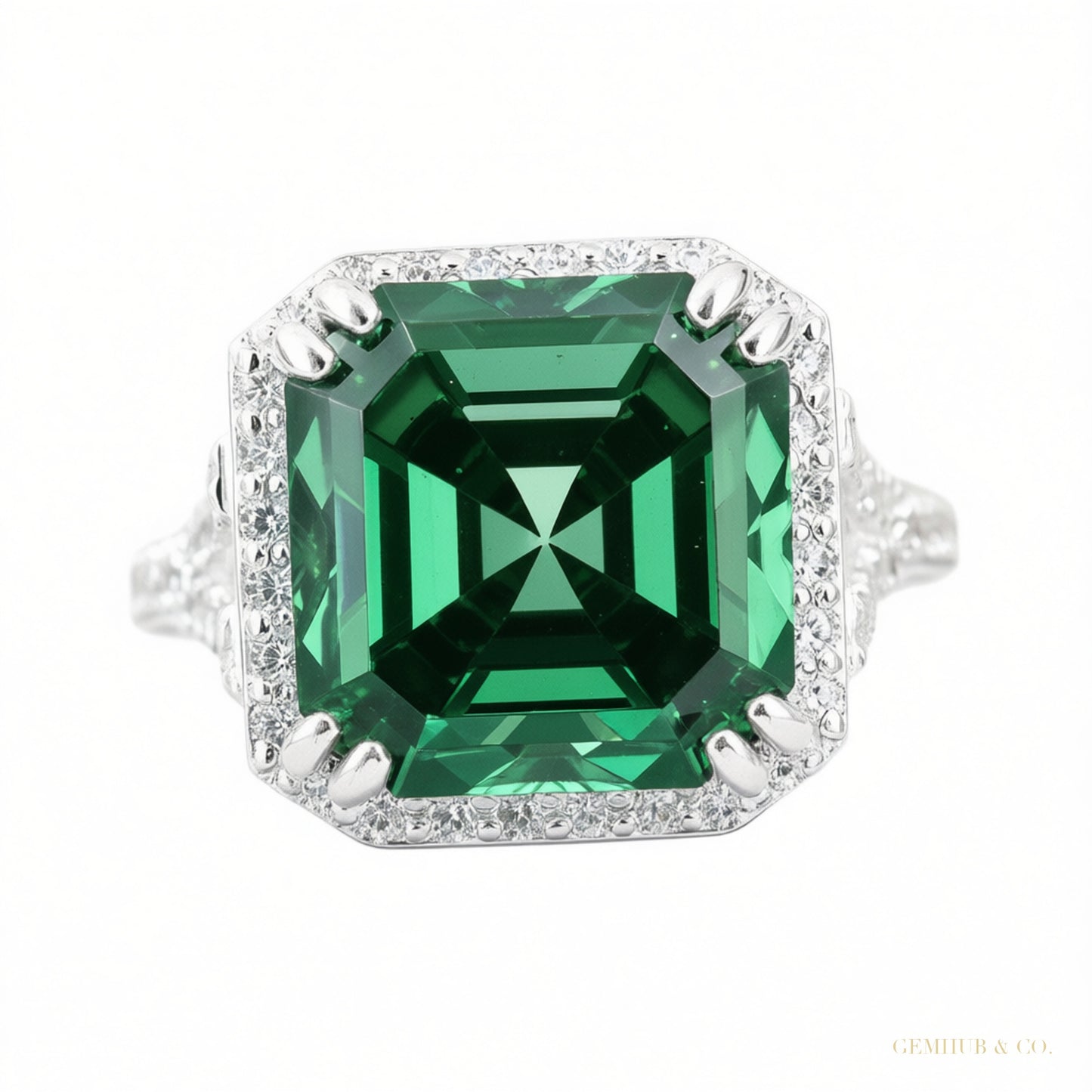 8.10 ct DEW Asscher Cut Blue Moissanite Ring Unique Gift for Her 18K Gold Plated Vermei 18K Gold Plated – white background main image