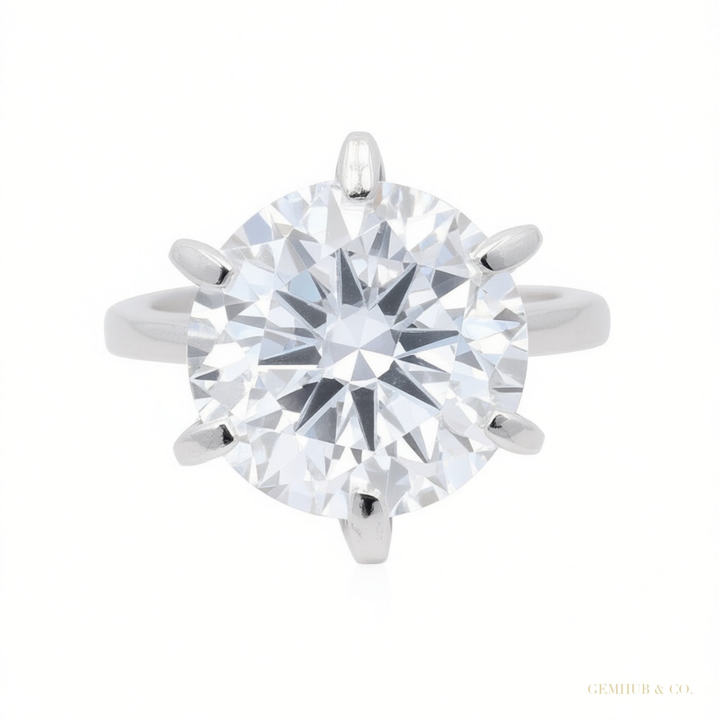 8.50 ct DEW Certified Round Cut White Moissanite Solitaire Ring In 18K Gold Plated Verm 18K Gold Plated – white background main image