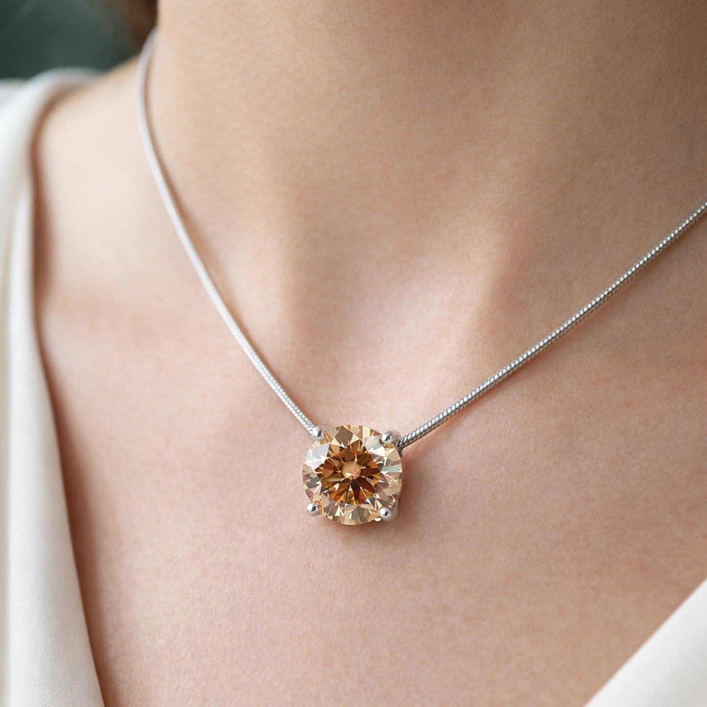5.20 ct DEW Champagne Moissanite Pendant In Vermeil 925 Silver with Accents for Her Gift