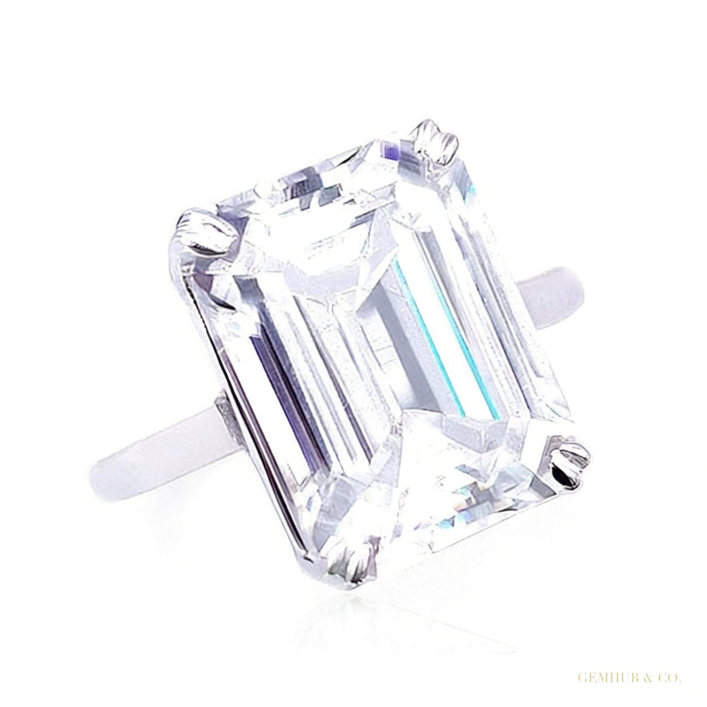 9.00 ct DEW White Moissanite Emerald Cut Solitaire Ring For Wife 18K Gold Plated Vermei 18K Gold Plated – white background main image