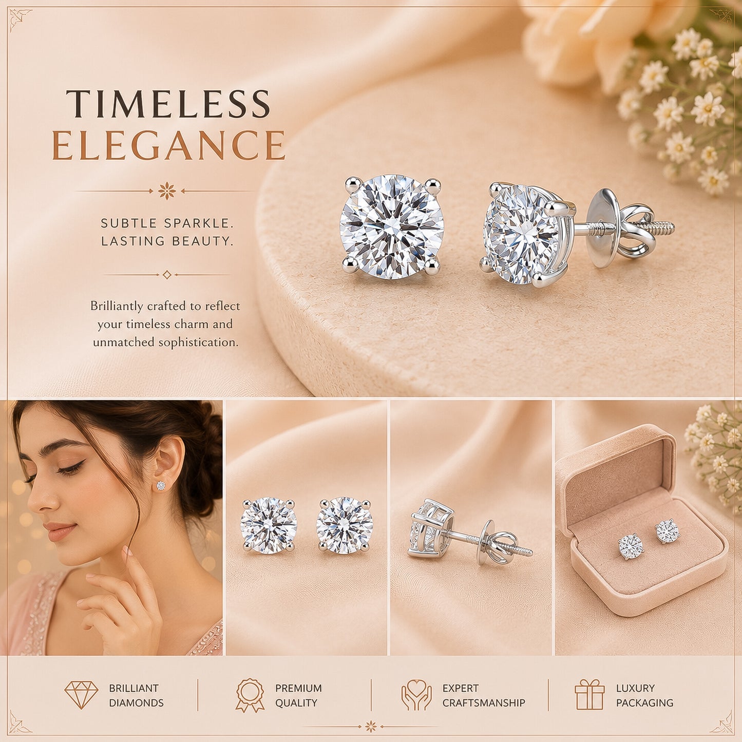 Lab Grown Diamond Accent Round Stud Earrings — Solid 14K / 18K Gold