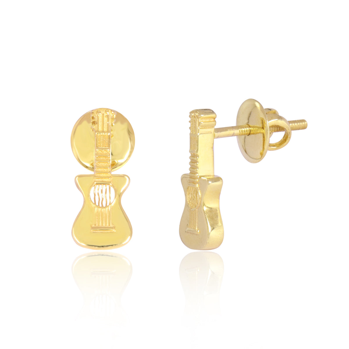 Solid 18K Gold Guitar Earrings — Minimalist Stud