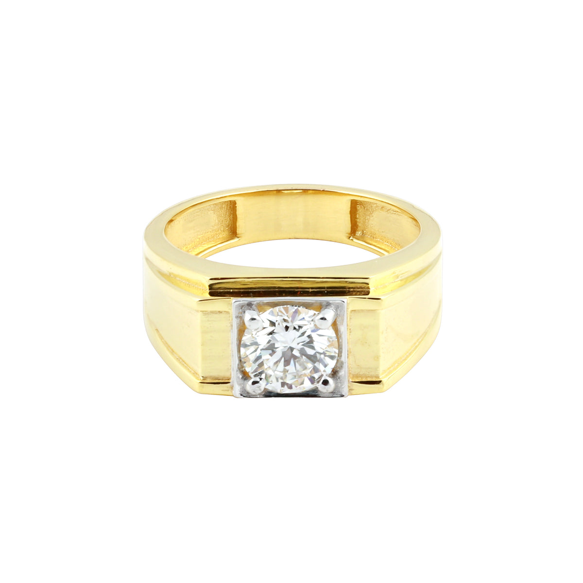 Solid Gold Statement Band Ring with Round Lab Grown Diamond Accent — 14K/18K Solid Gold