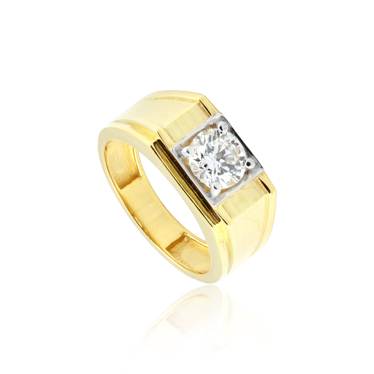 Solid Gold Statement Band Ring with Round Lab Grown Diamond Accent — 14K/18K Solid Gold