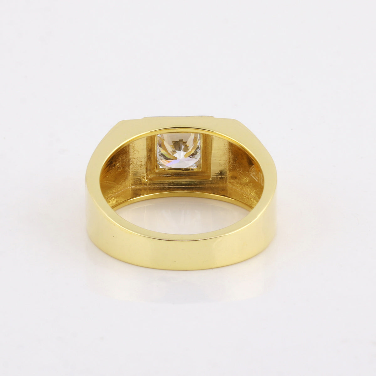 Solid Gold Statement Band Ring with Round Lab Grown Diamond Accent — 14K/18K Solid Gold