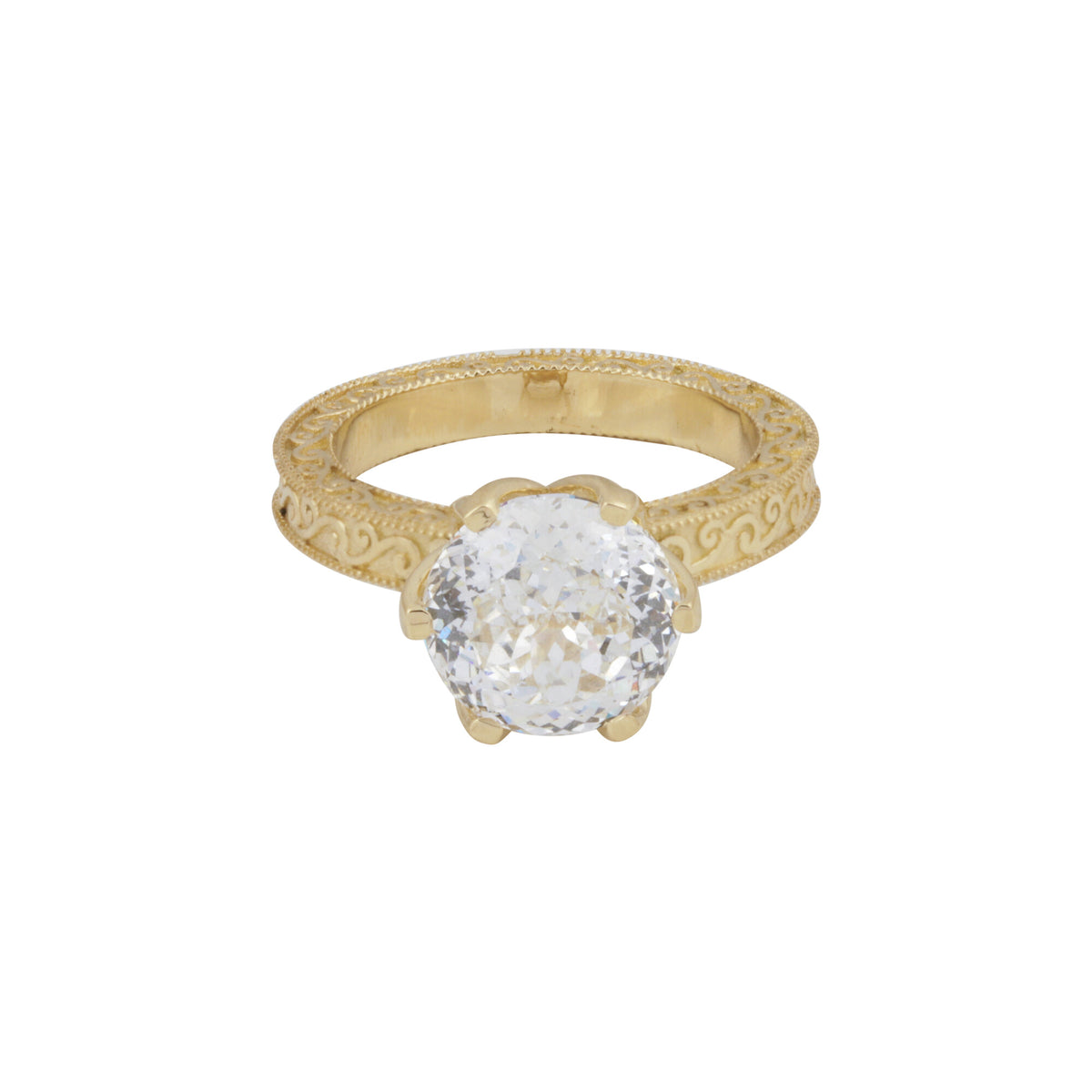 Solid Gold Statement Band Ring with Round Lab Grown Diamond Accent — 18K Solid Gold