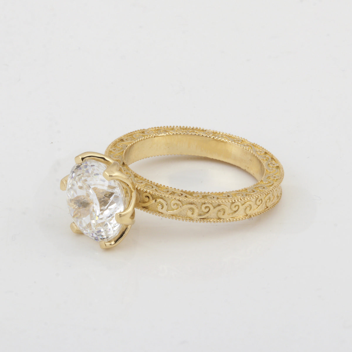 Solid Gold Statement Band Ring with Round Lab Grown Diamond Accent — 18K Solid Gold