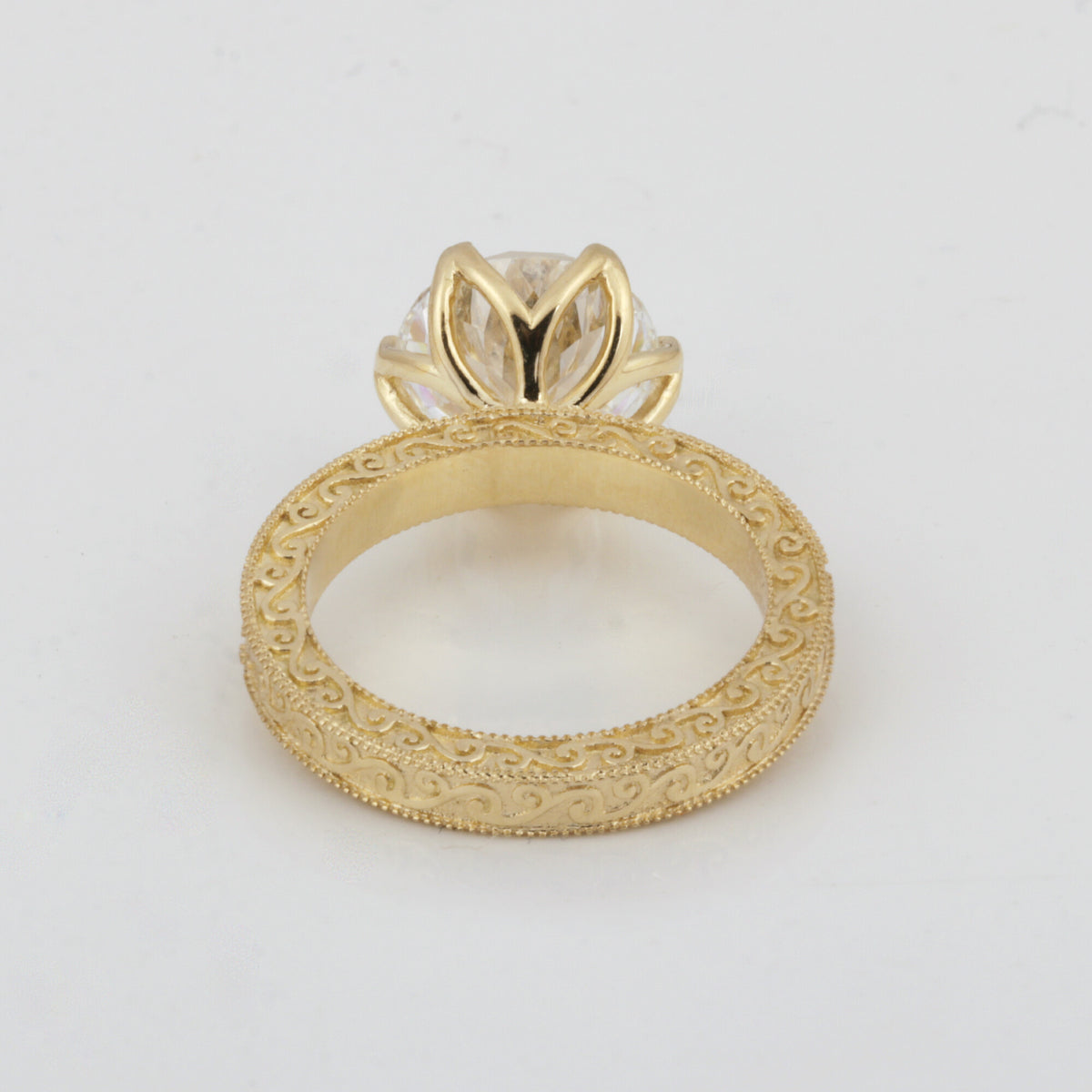 Solid Gold Statement Band Ring with Round Lab Grown Diamond Accent — 18K Solid Gold
