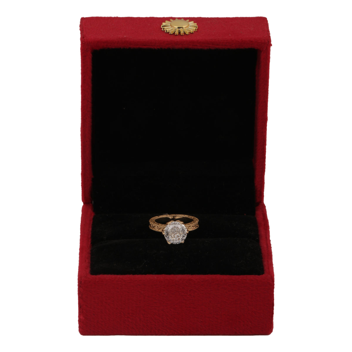 Solid Gold Statement Band Ring with Round Lab Grown Diamond Accent — 18K Solid Gold