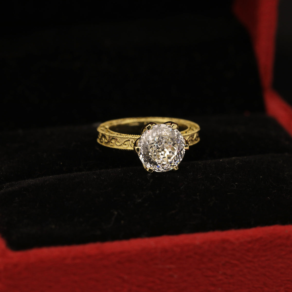 Solid Gold Statement Band Ring with Round Lab Grown Diamond Accent — 18K Solid Gold