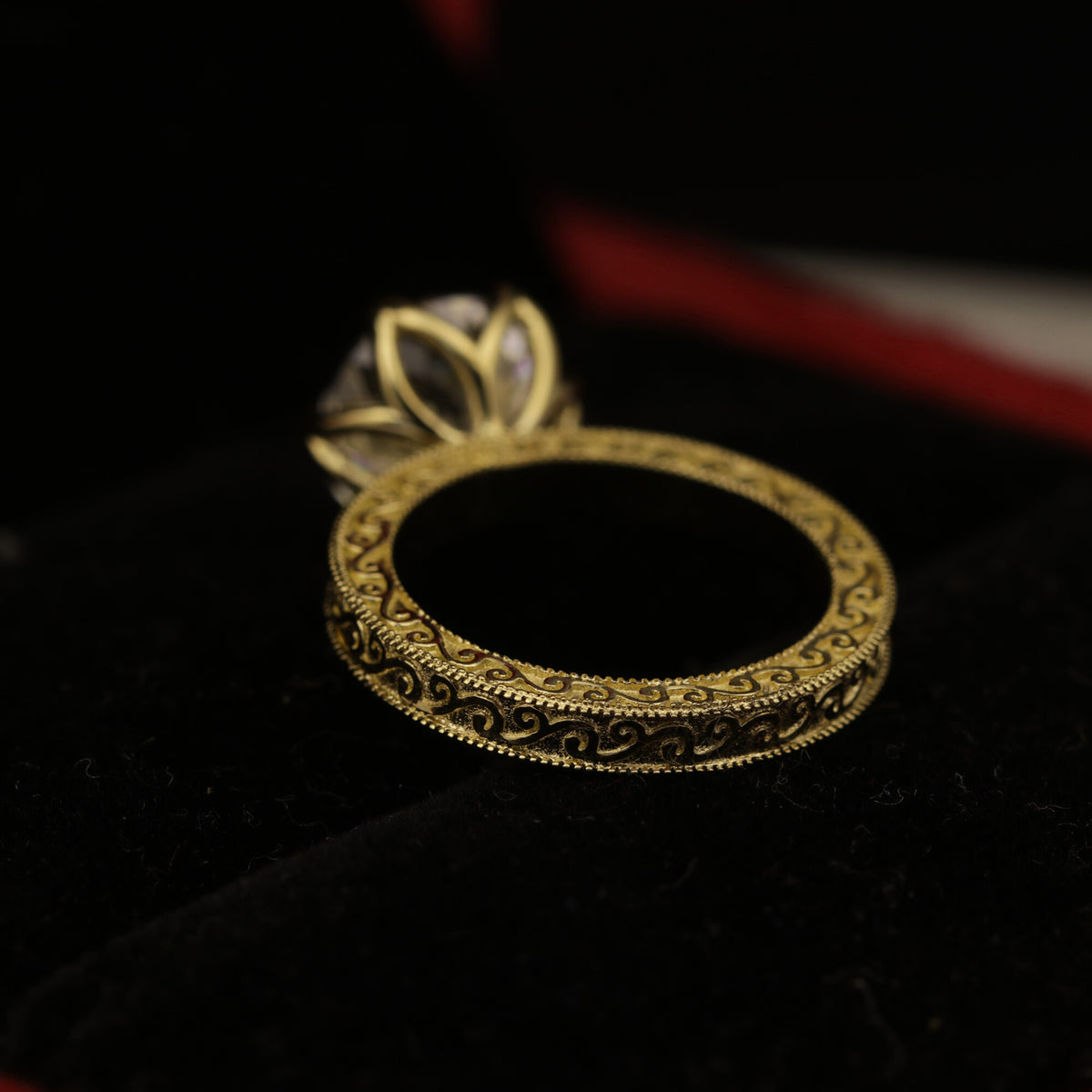 Solid Gold Statement Band Ring with Round Lab Grown Diamond Accent — 18K Solid Gold
