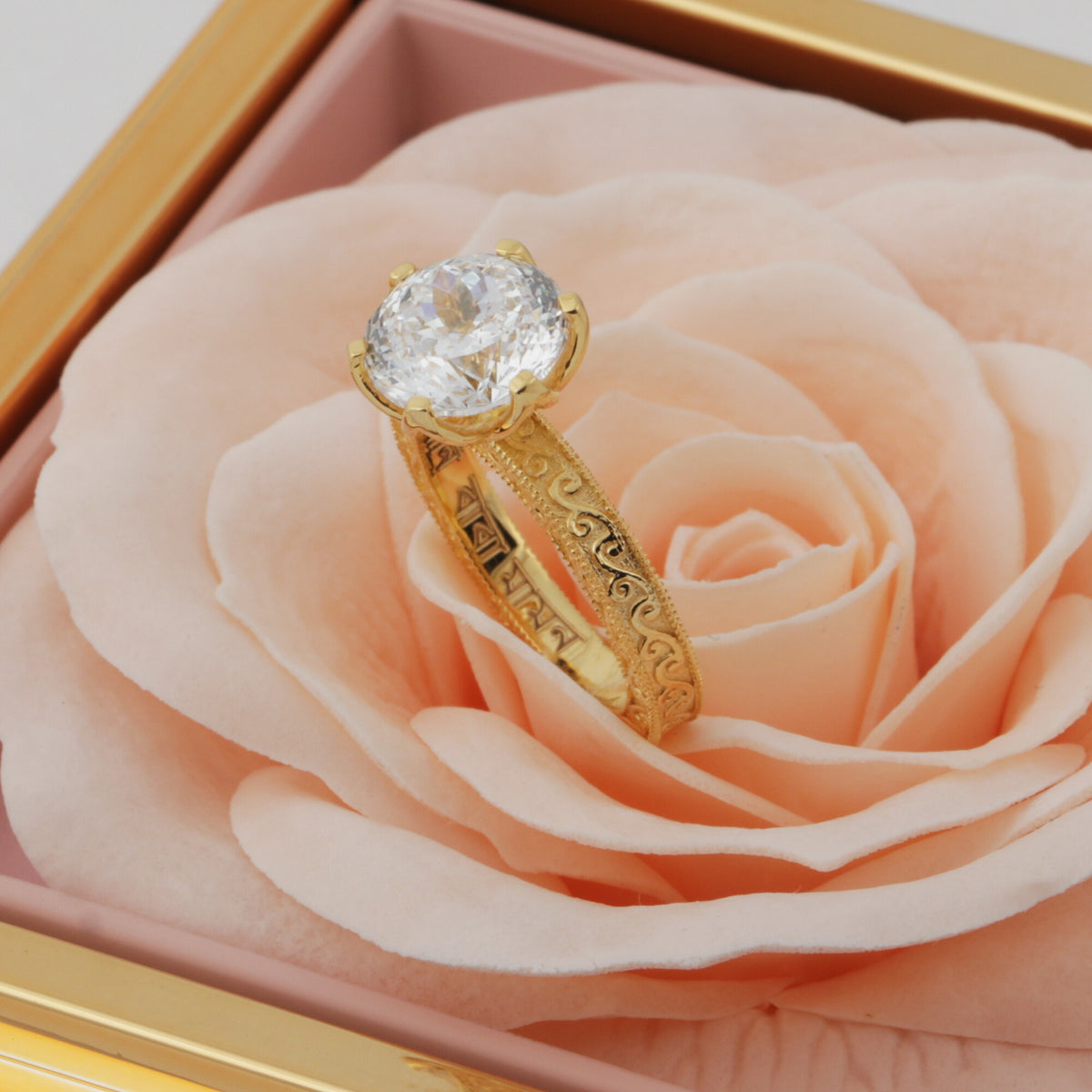 Solid Gold Statement Band Ring with Round Lab Grown Diamond Accent — 18K Solid Gold