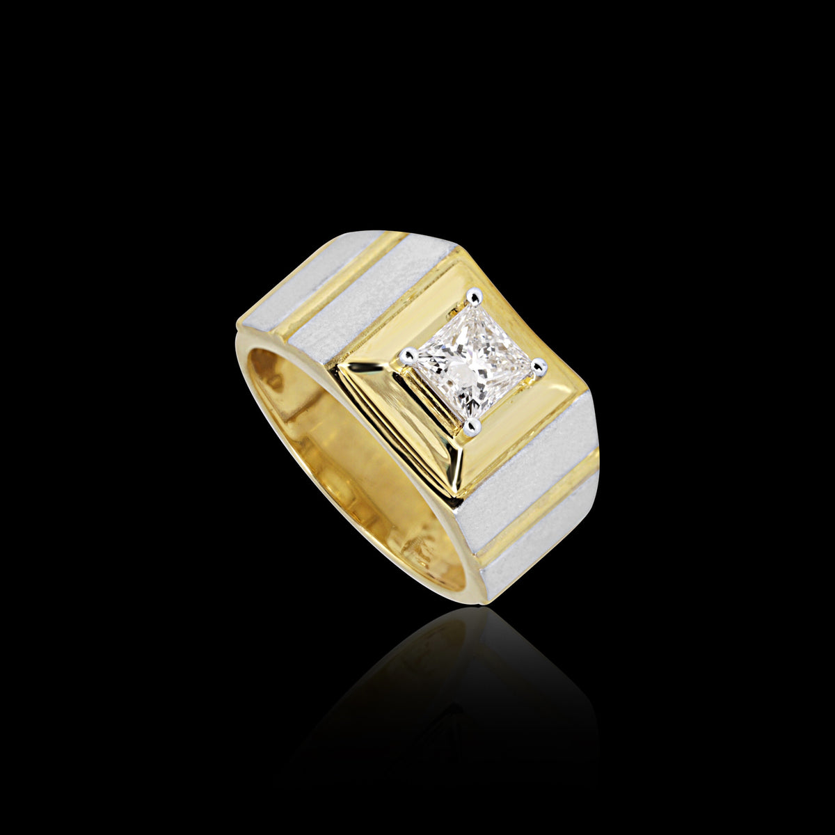 Solid Gold Statement Band Ring with Round Lab Grown Diamond Accent — 18K Solid Gold