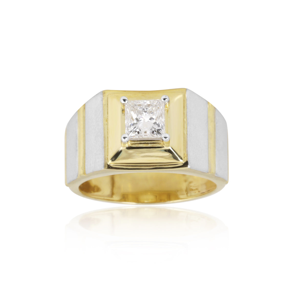 Solid Gold Statement Band Ring with Round Lab Grown Diamond Accent — 18K Solid Gold