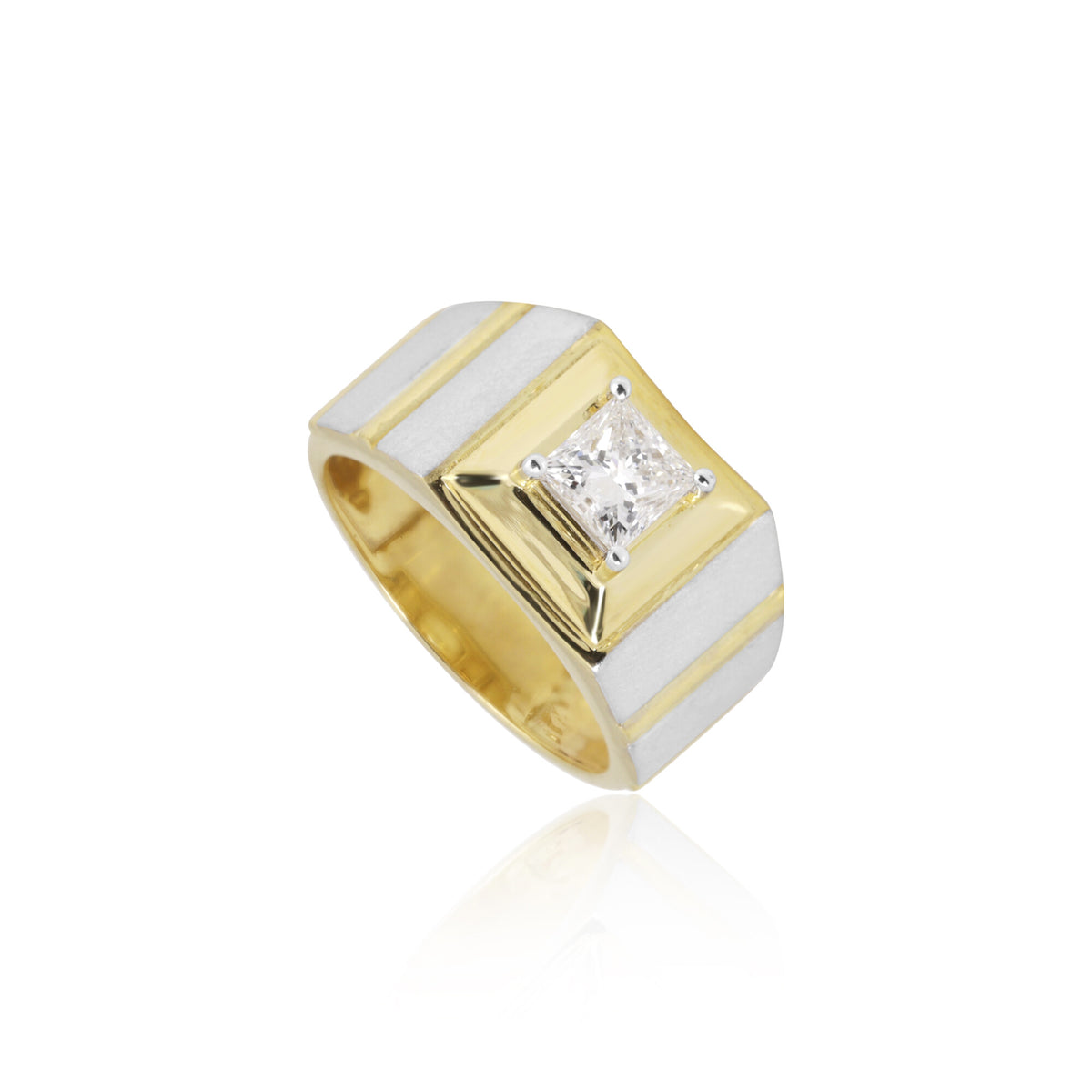 Solid Gold Statement Band Ring with Round Lab Grown Diamond Accent — 18K Solid Gold