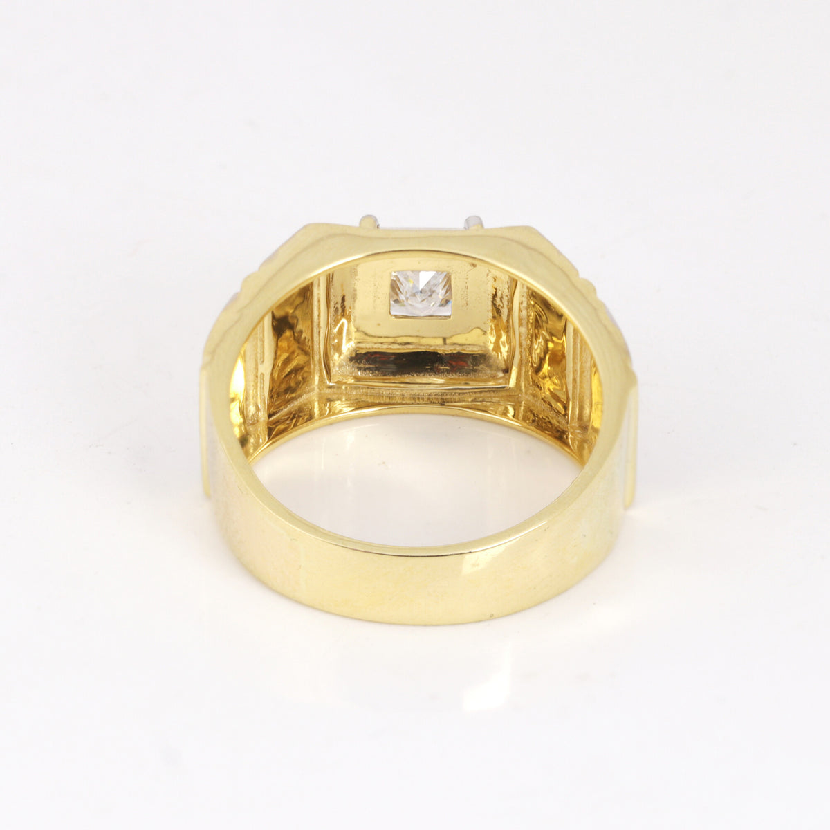Solid Gold Statement Band Ring with Round Lab Grown Diamond Accent — 18K Solid Gold