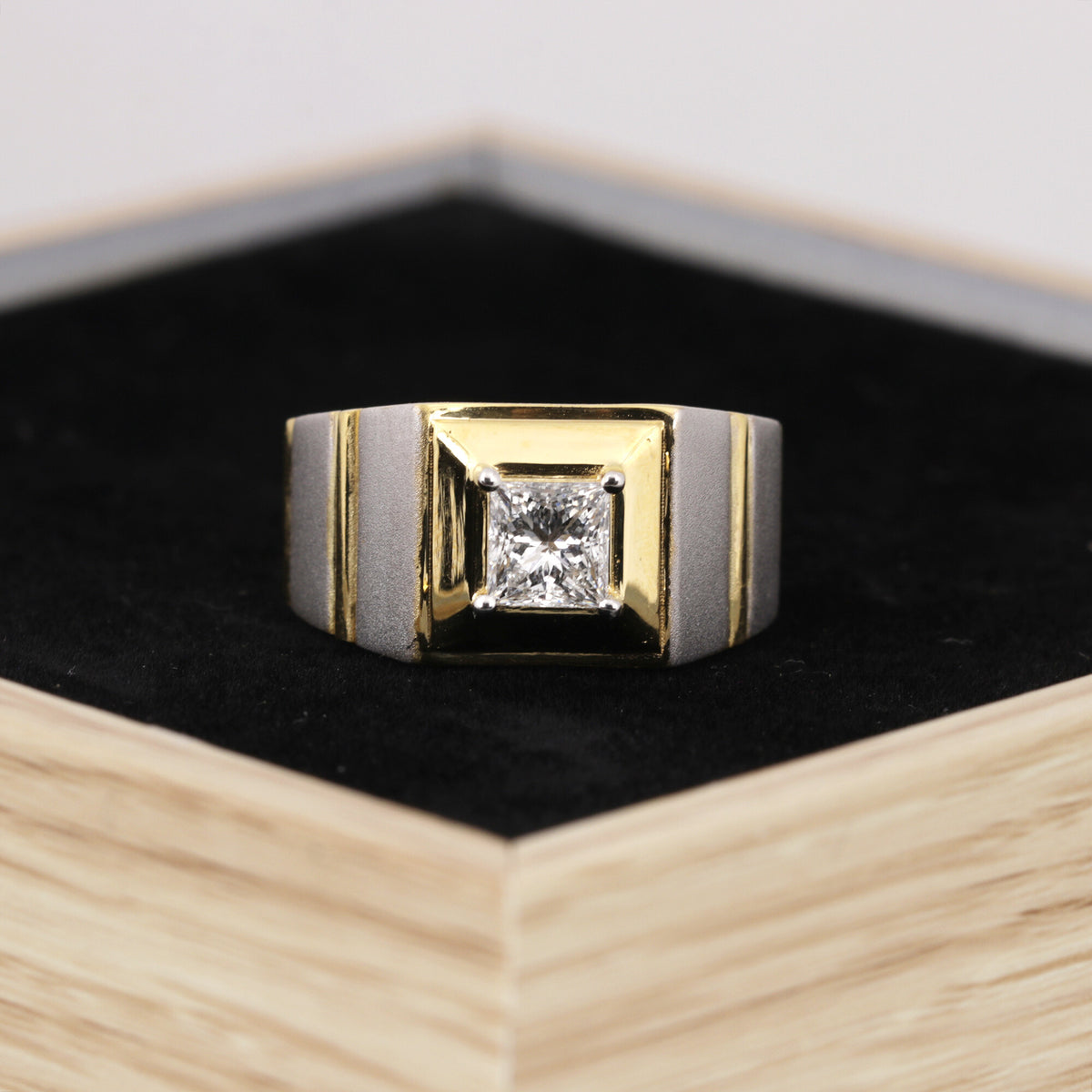 Solid Gold Statement Band Ring with Round Lab Grown Diamond Accent — 18K Solid Gold