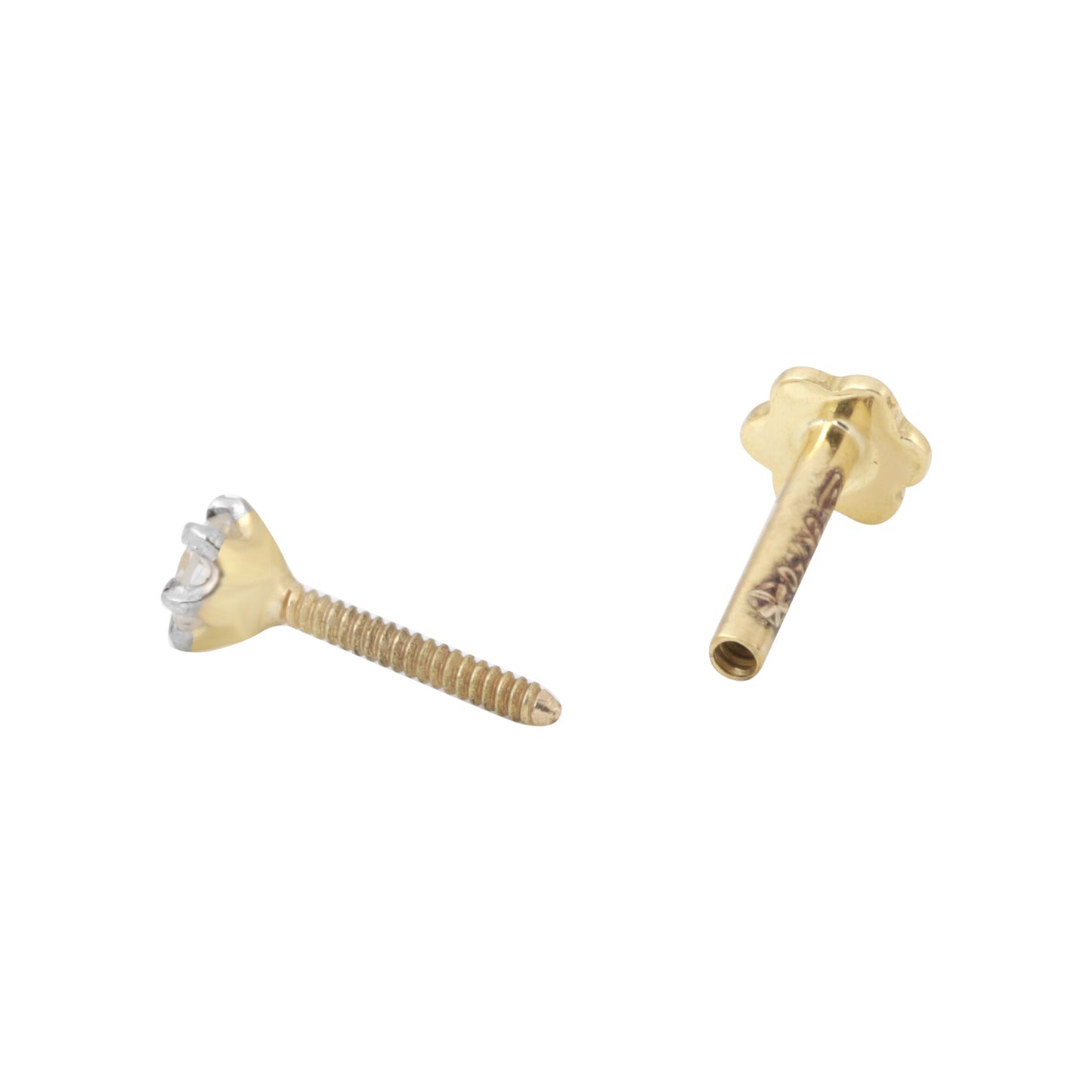 IGI Lab Grown Diamond Nose Pin, 0.07ct Round Solitaire — 18K Solid Gold, Screw Back