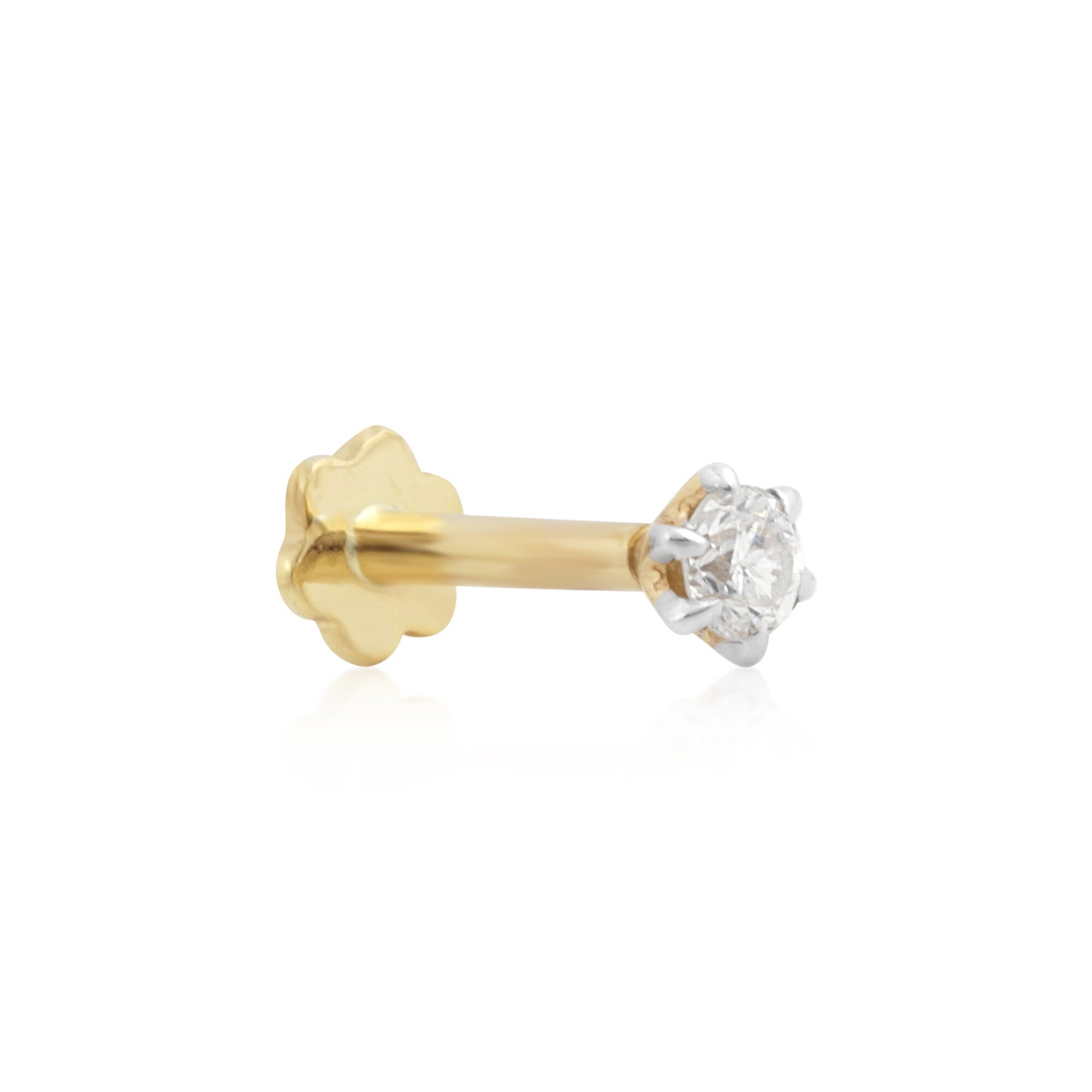 IGI Lab Grown Diamond Nose Pin, 0.07ct Round Solitaire — 18K Solid Gold, Screw Back