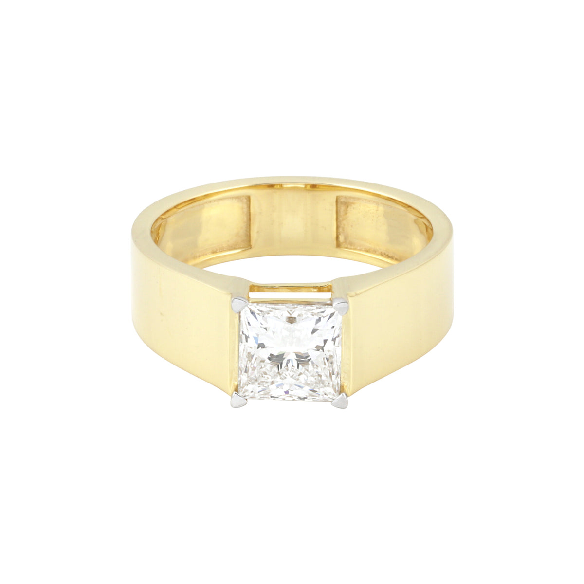 Solid Gold Statement Band Ring with Round Lab Grown Diamond Accent — 18K Solid Gold