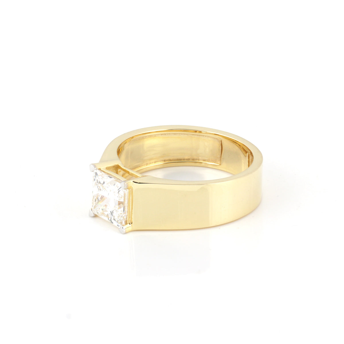 Solid Gold Statement Band Ring with Round Lab Grown Diamond Accent — 18K Solid Gold