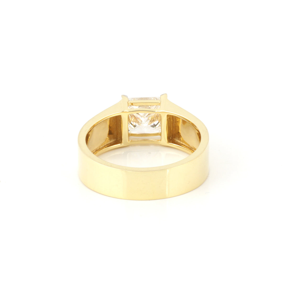 Solid Gold Statement Band Ring with Round Lab Grown Diamond Accent — 18K Solid Gold