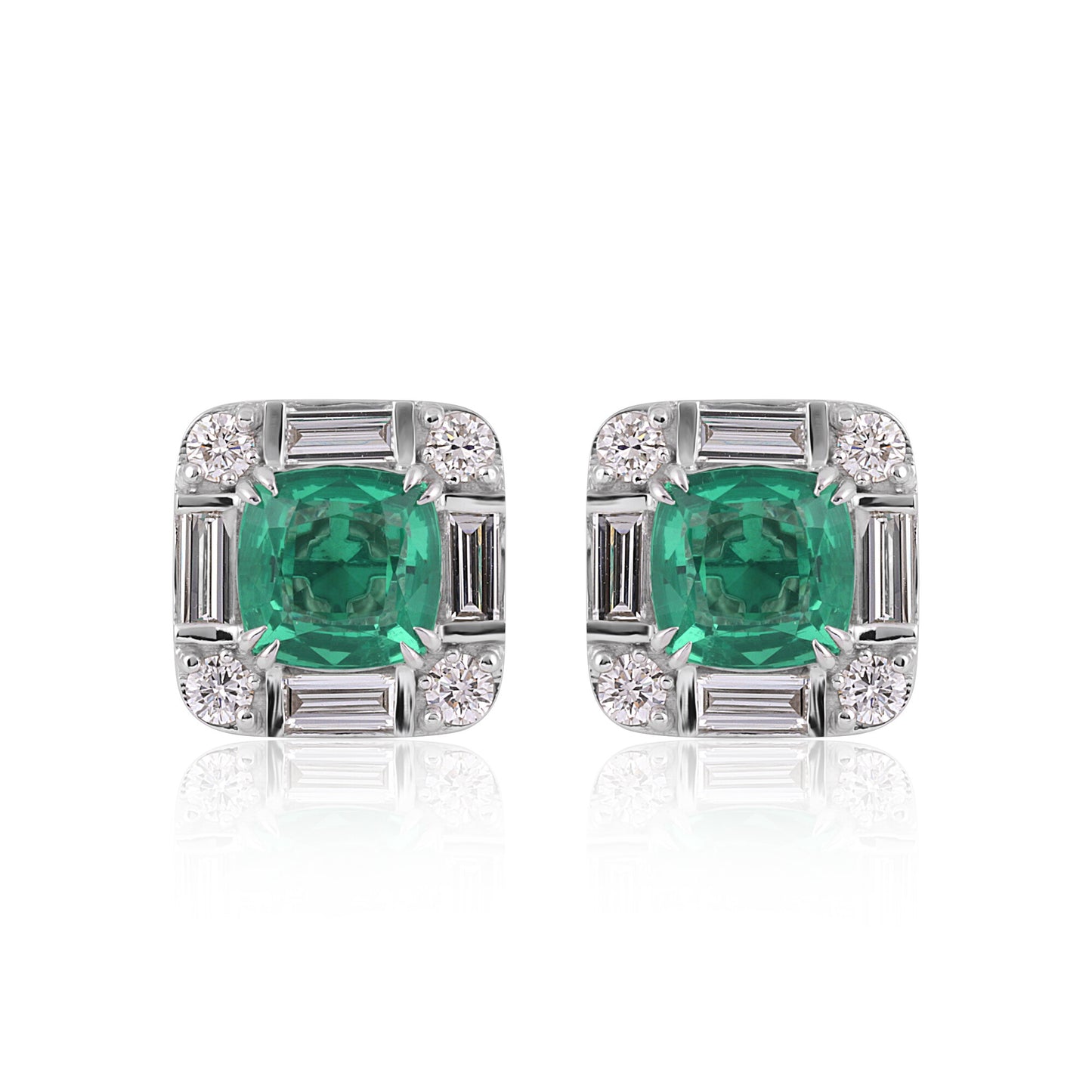 Lab Grown Emerald Asscher-Cut Earrings with Diamond Accents — 14K/18K Solid Gold