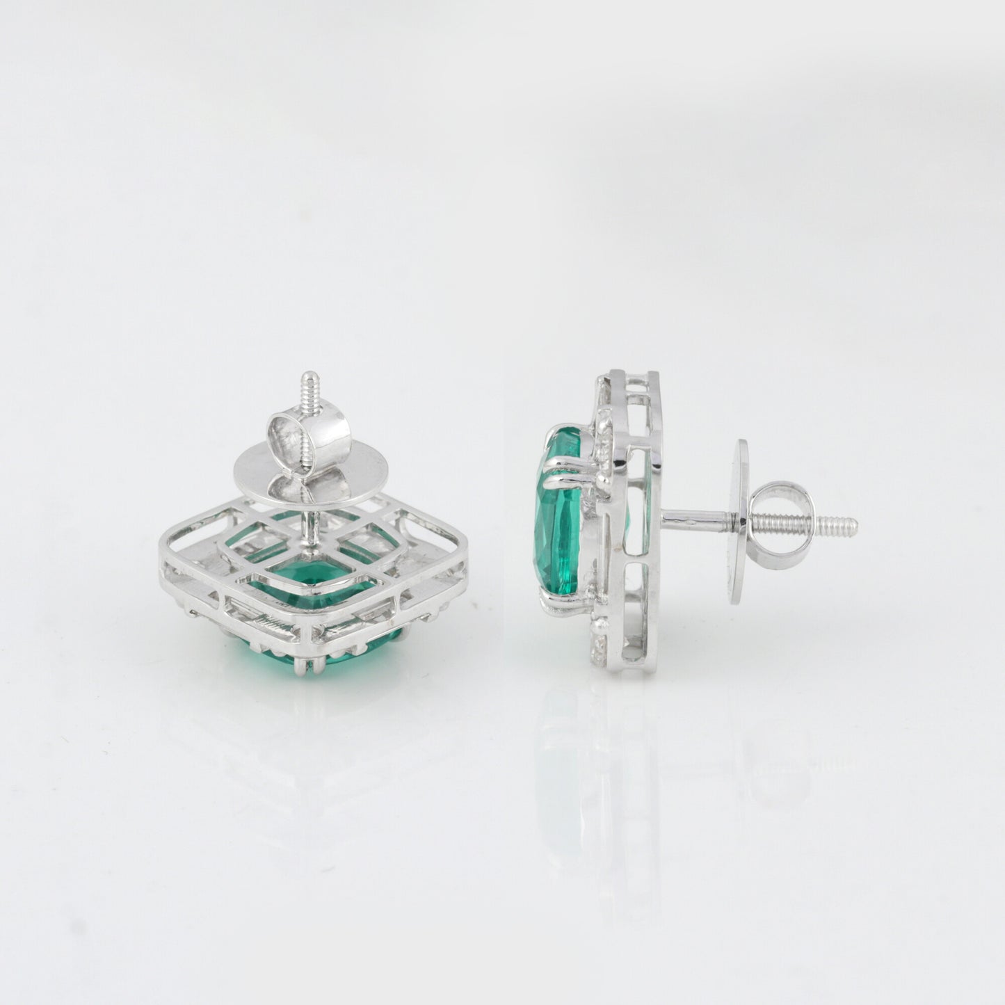Lab Grown Emerald Asscher-Cut Earrings with Diamond Accents — 14K/18K Solid Gold