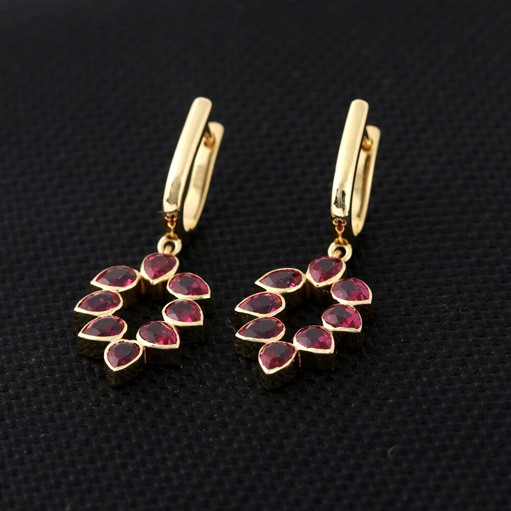 IGI Certified Lab Grown Ruby Pear-Cut Halo Earrings — 18K Solid Gold