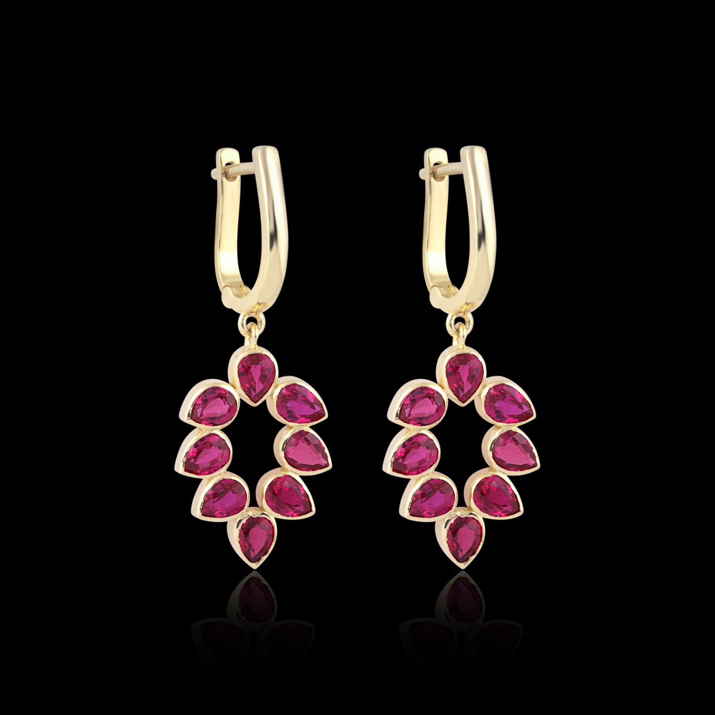 IGI Certified Lab Grown Ruby Pear-Cut Halo Earrings — 18K Solid Gold