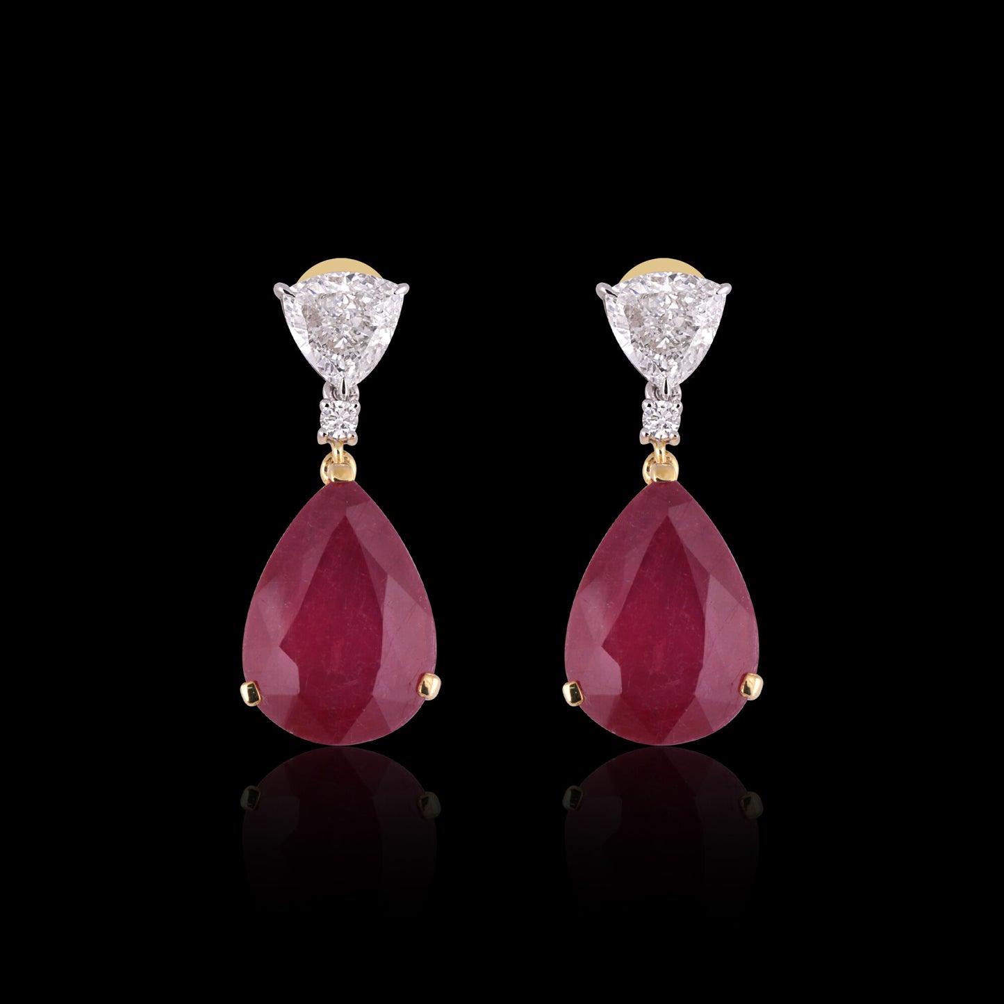 Lab Grown Ruby Pear-Cut Drop Earrings with Pavé Diamonds — 14K/18K Solid Gold