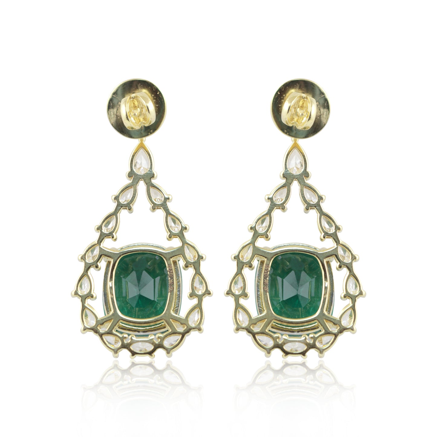 IGI Lab Grown Emerald & Diamond Oval Drop Earrings — Solid Gold, Halo Cluster