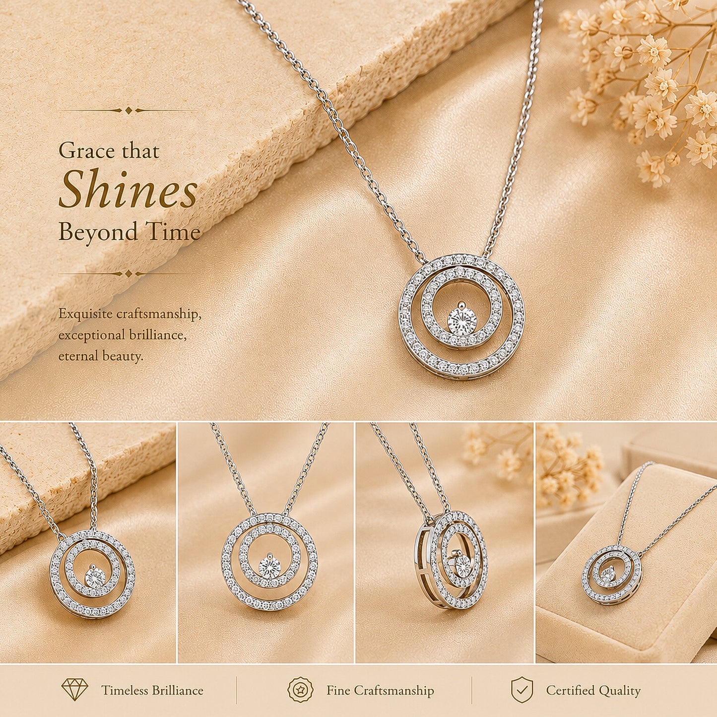 IGI Certified Lab Grown Diamond Round-Cut Pave Cluster Pendant Necklace — 18K Solid Gold, Adjustable Chain