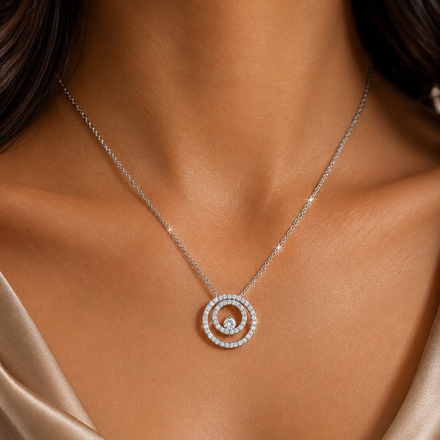IGI Certified Lab Grown Diamond Round-Cut Pave Cluster Pendant Necklace — 18K Solid Gold, Adjustable Chain
