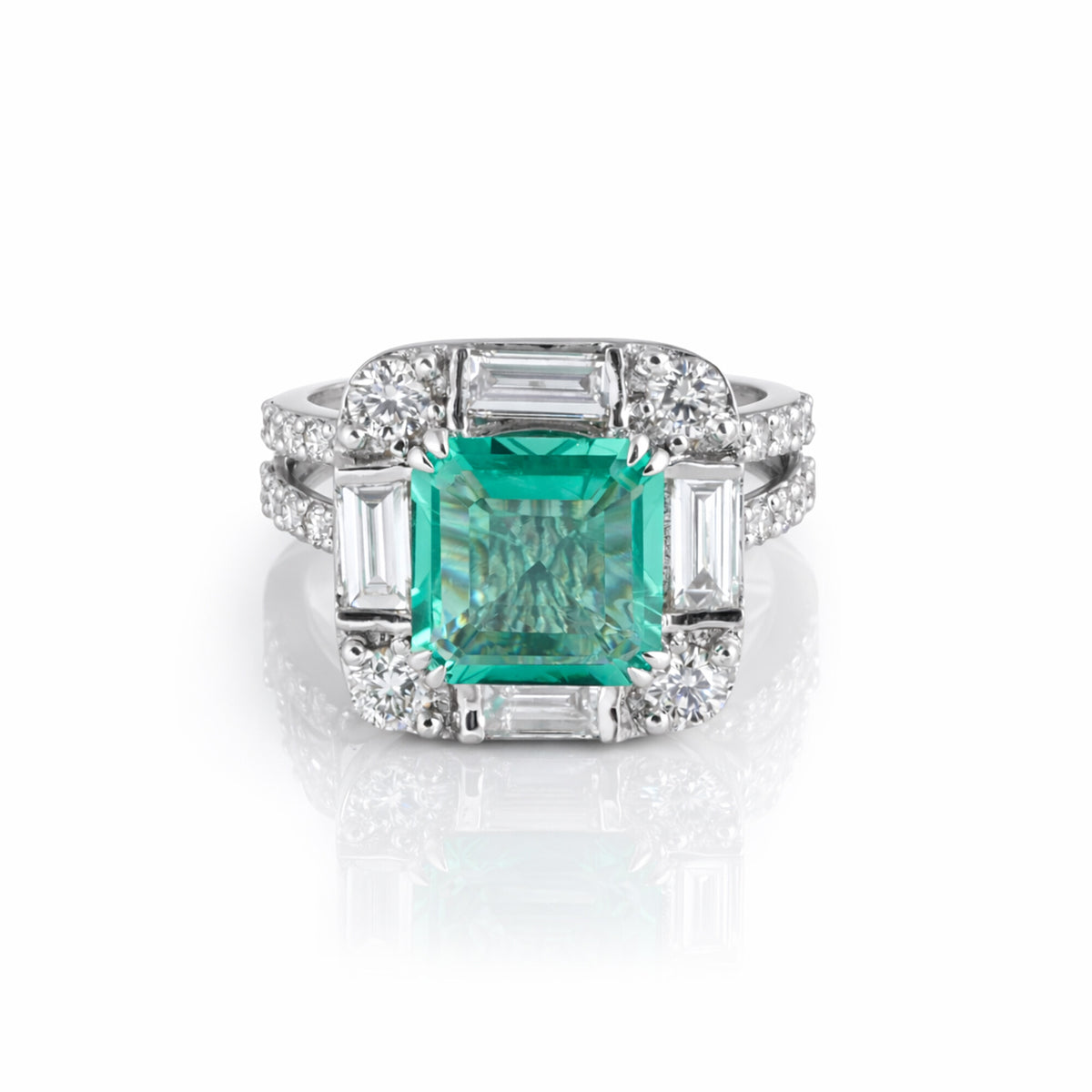 IGI Certified Lab Grown Fancy Green Diamond Asscher-Cut Ring — Solid 14K and 18K Gold