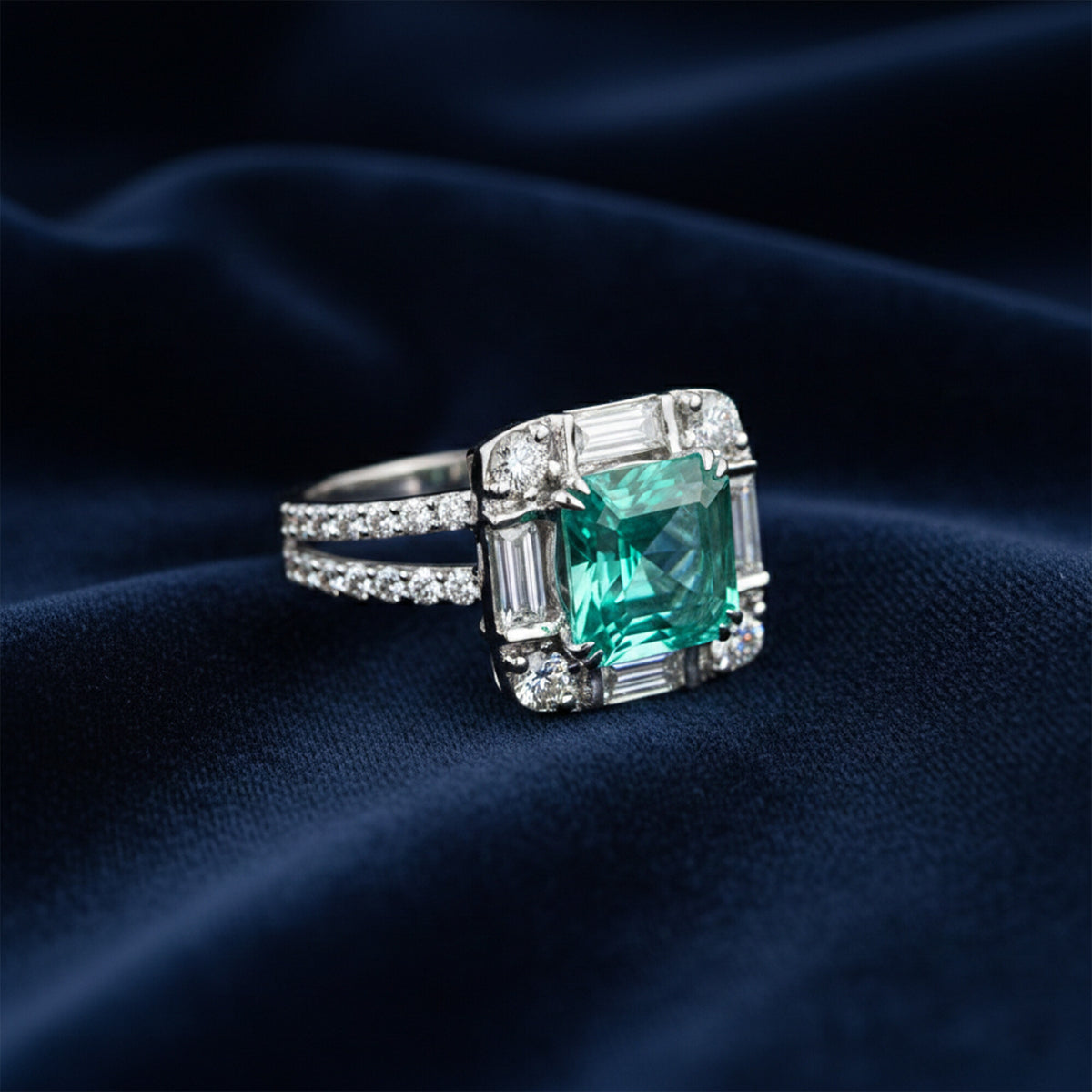IGI Certified Lab Grown Fancy Green Diamond Asscher-Cut Ring — Solid 14K and 18K Gold