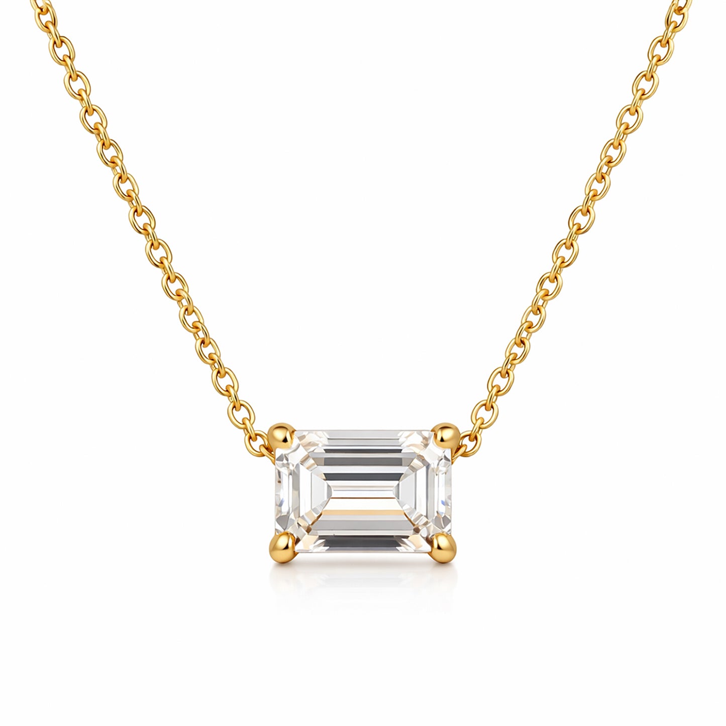 IGI Certified Lab Grown Diamond Emerald-Cut Solitaire Pendant Necklace — 14K/18K Solid Gold, Adjustable Chain