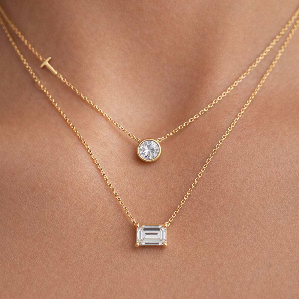 IGI Certified Lab Grown Diamond Mixed-Cut Duo Pendant Necklace — 14K/18K Solid Gold, Adjustable Chain