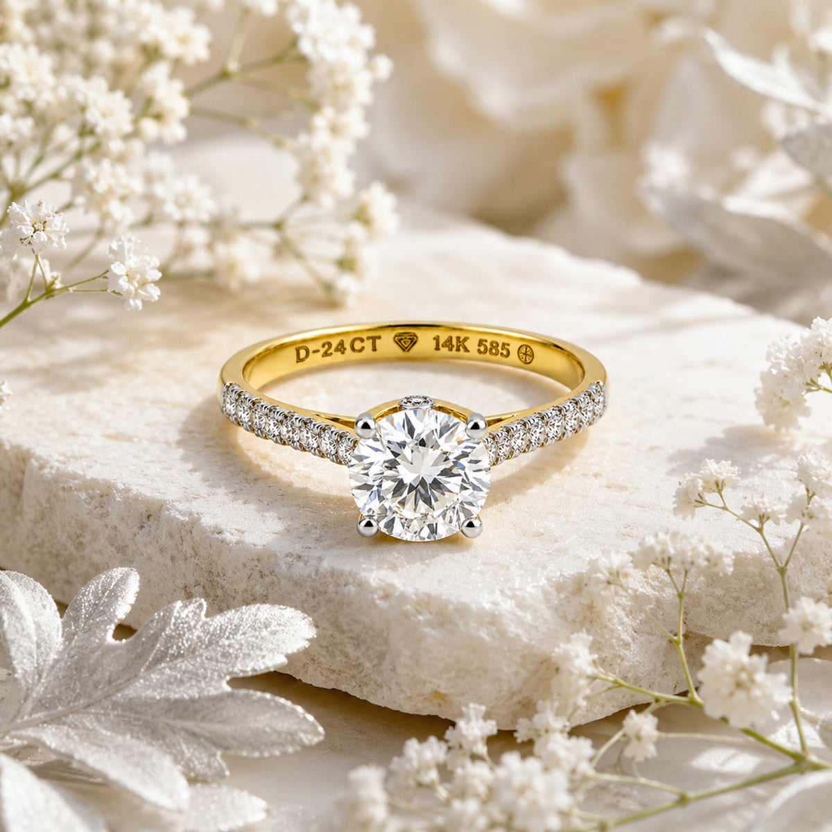 IGI Certified Lab Grown Diamond 0.425ct Round Halo Cluster Ring — 14K/18K Solid Gold