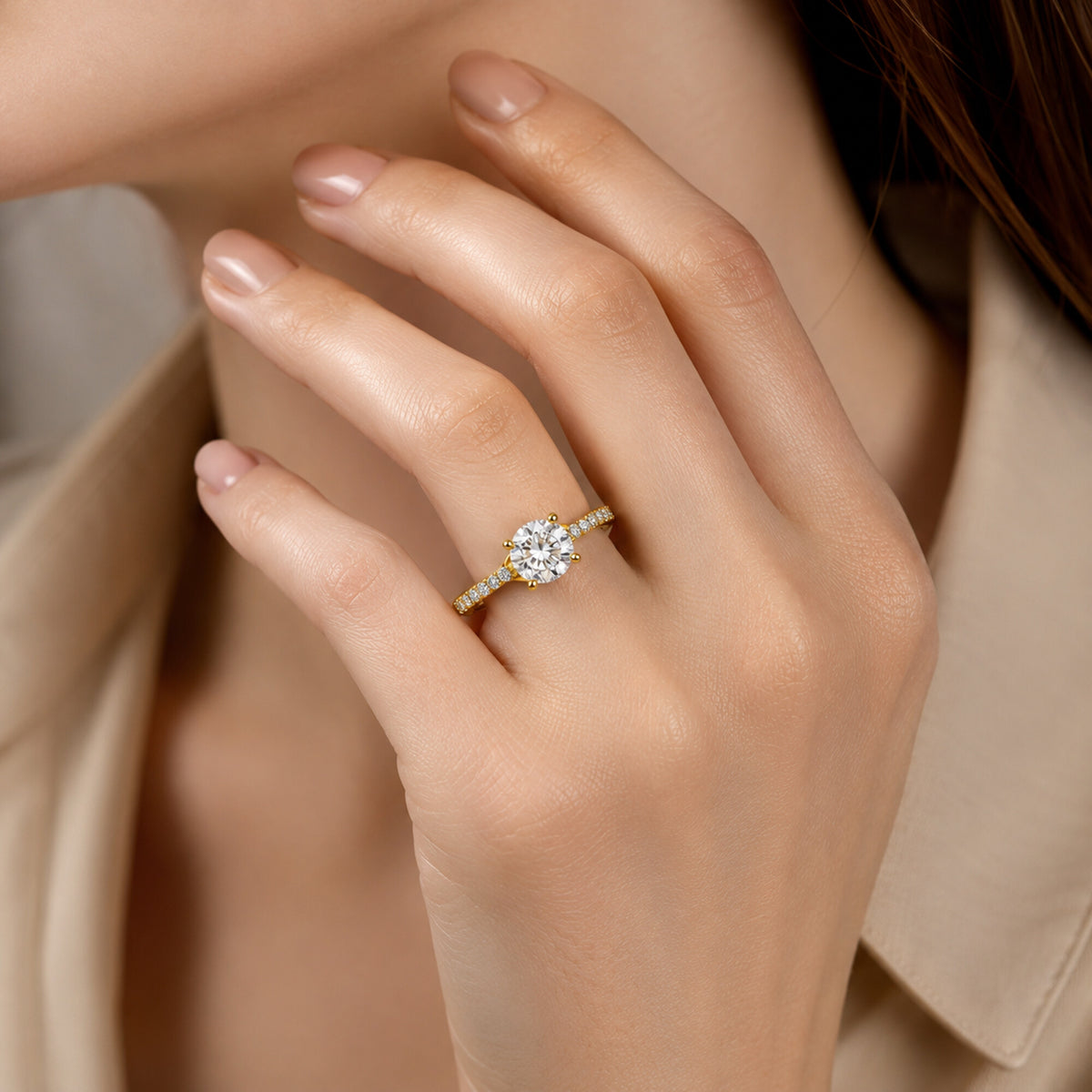 IGI Certified Lab Grown Diamond 0.425ct Round Halo Cluster Ring — 14K/18K Solid Gold