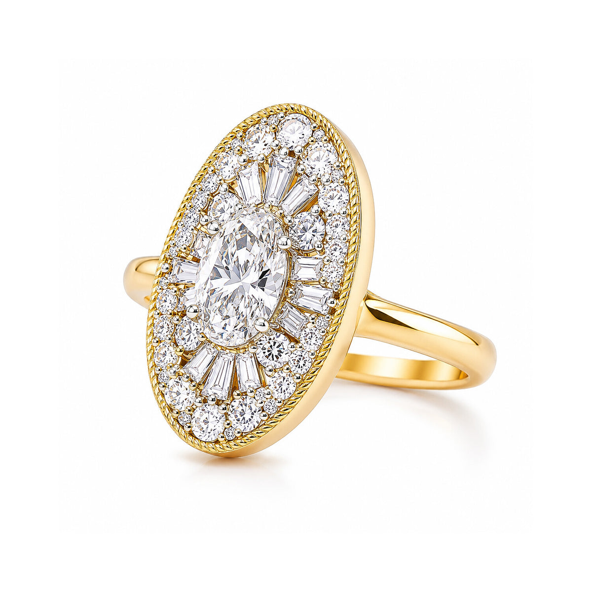 IGI Certified Lab Grown Diamond 0.98ct Fancy-Cut Halo Cluster Ring — 14K/18K Solid Gold