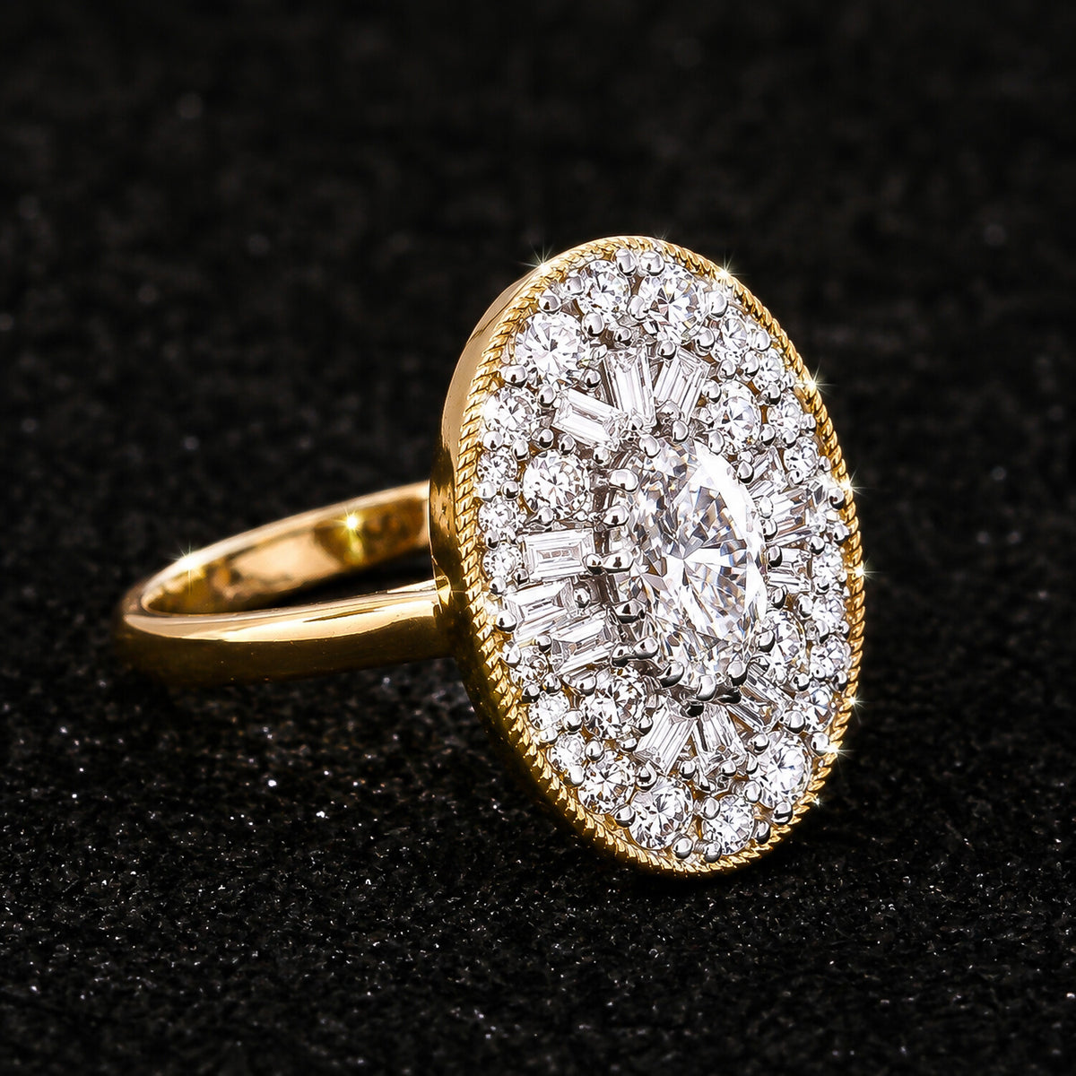 IGI Certified Lab Grown Diamond 0.98ct Fancy-Cut Halo Cluster Ring — 14K/18K Solid Gold
