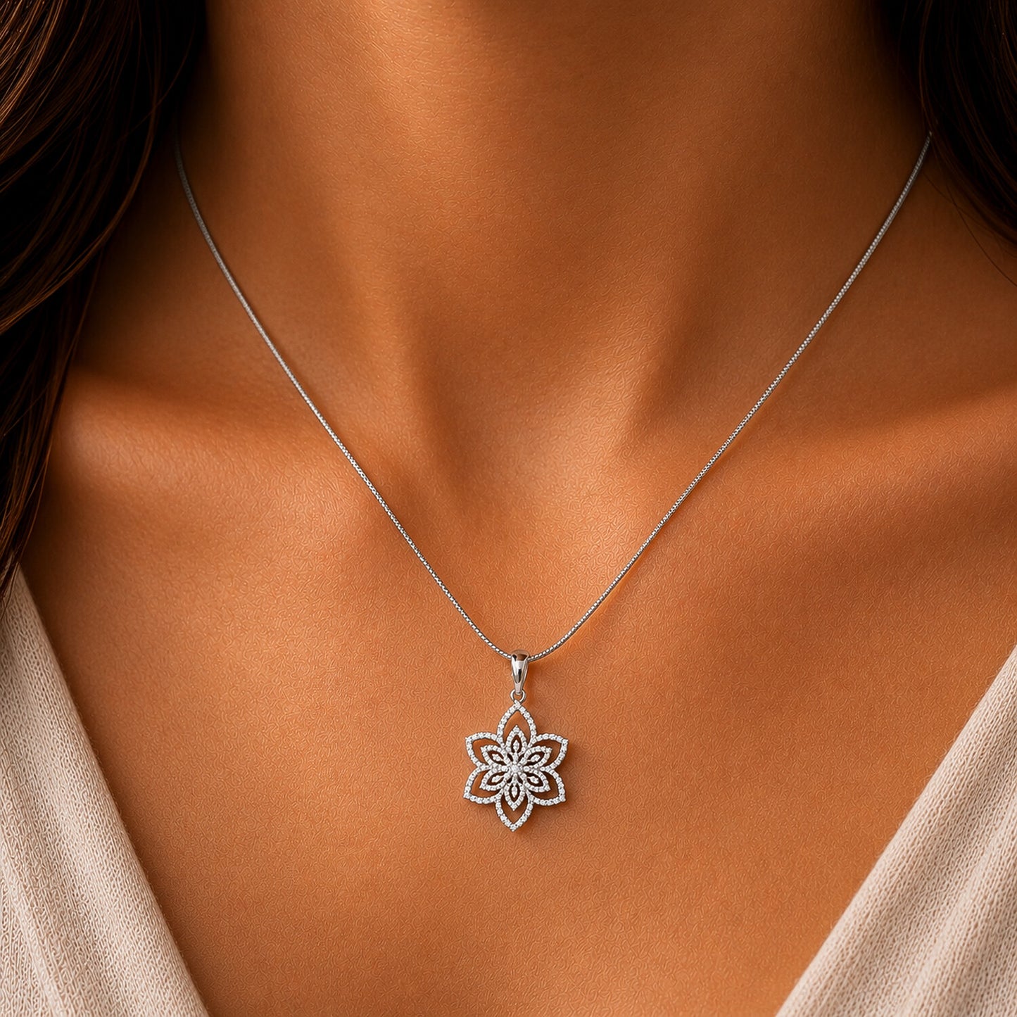 IGI Certified Lab Grown Diamond Round-Cut Micro-Pave Cluster Pendant Necklace — 14K/18K Solid Gold, Adjustable Chain