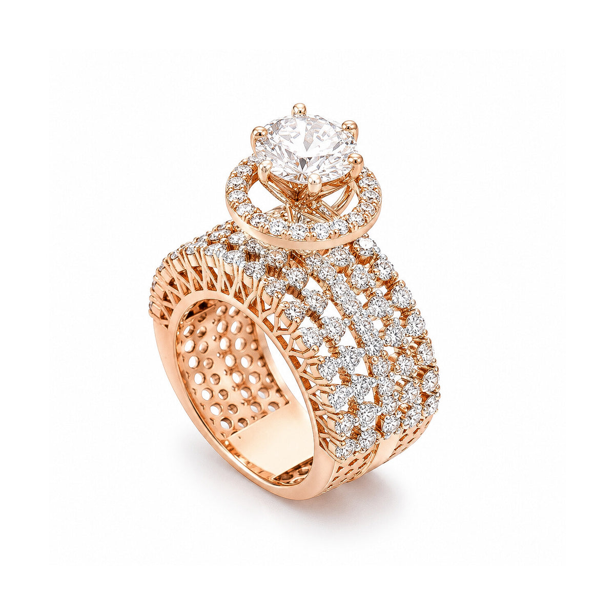 IGI Certified Lab Grown Diamond 1.76ct Round Dense Pavé Ring — 14K/18K Solid Gold
