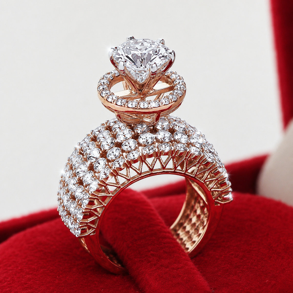 IGI Certified Lab Grown Diamond 1.76ct Round Dense Pavé Ring — 14K/18K Solid Gold