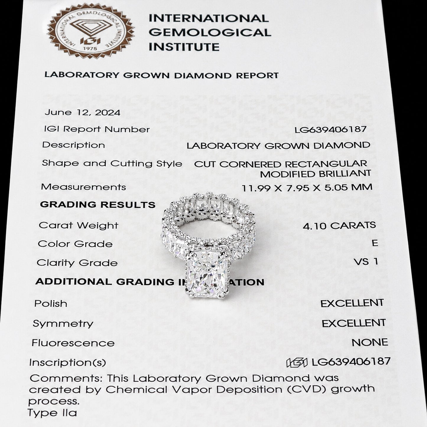 IGI Certified Lab Grown Diamond 5.06ct Round Solitaire Ring — 14K/18K Solid Gold