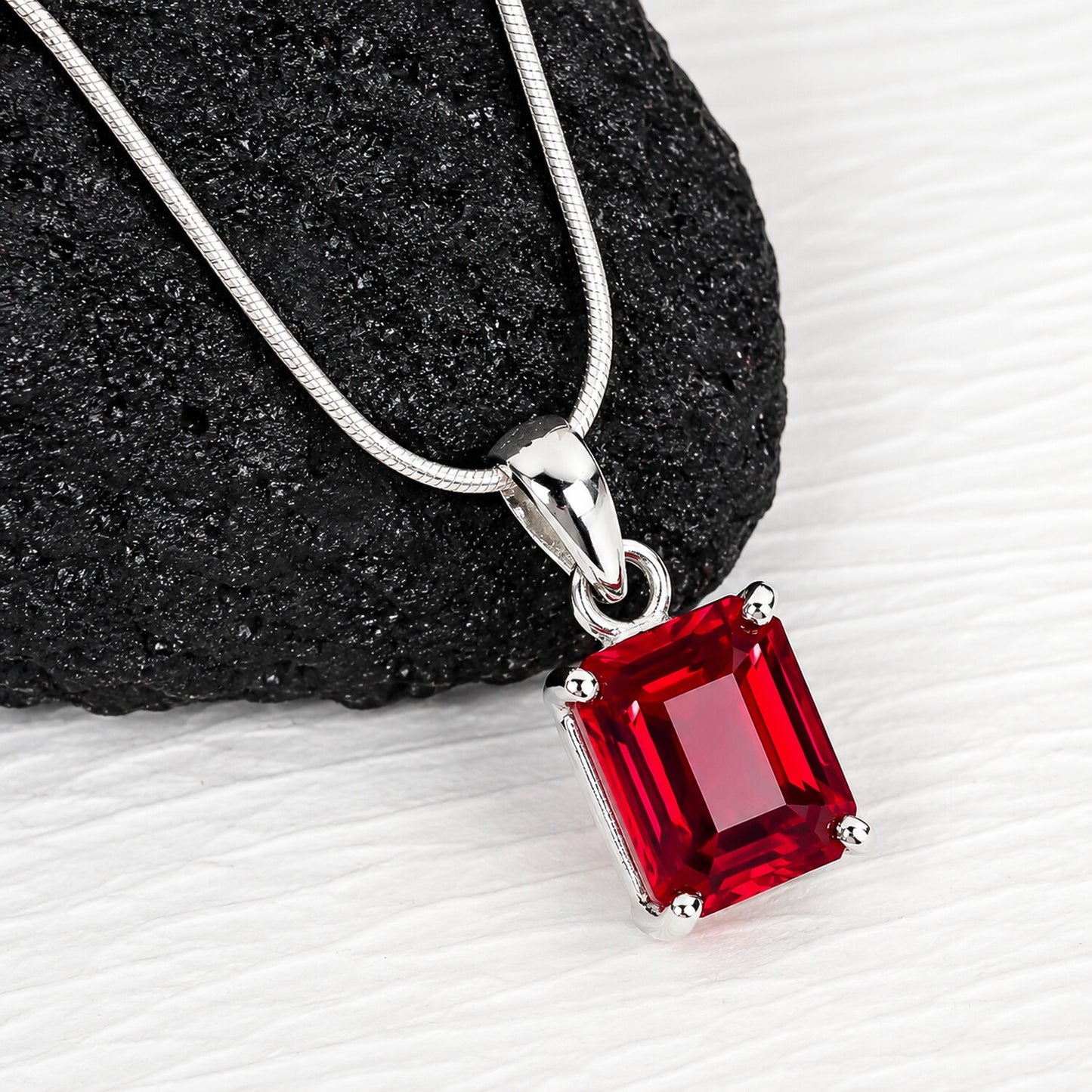 IGI Certified Lab Grown Fancy Red Diamond Emerald-Cut Solitaire Pendant Necklace — 14K/18K Solid Gold, Adjustable Chain