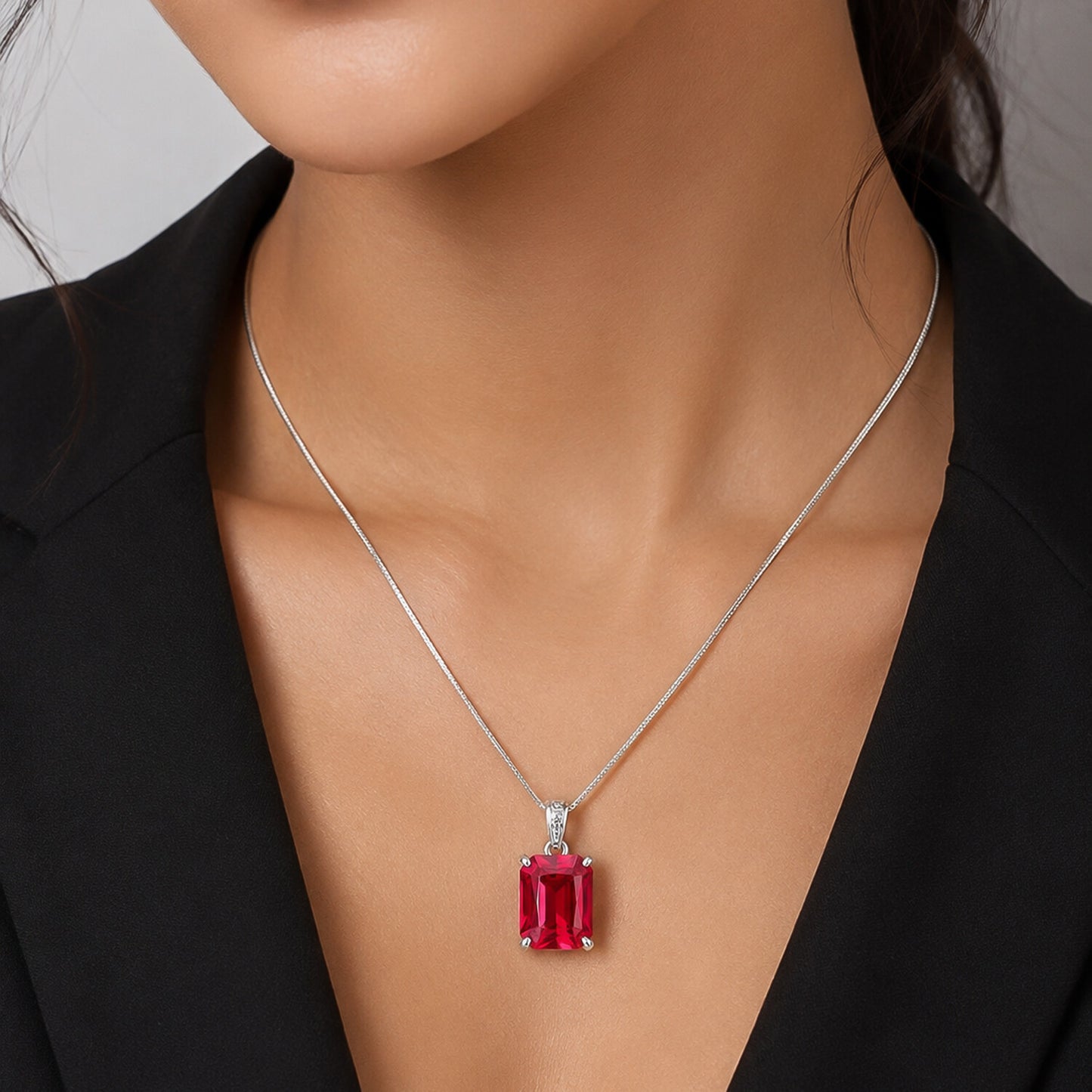 IGI Certified Lab Grown Fancy Red Diamond Emerald-Cut Solitaire Pendant Necklace — 14K/18K Solid Gold, Adjustable Chain