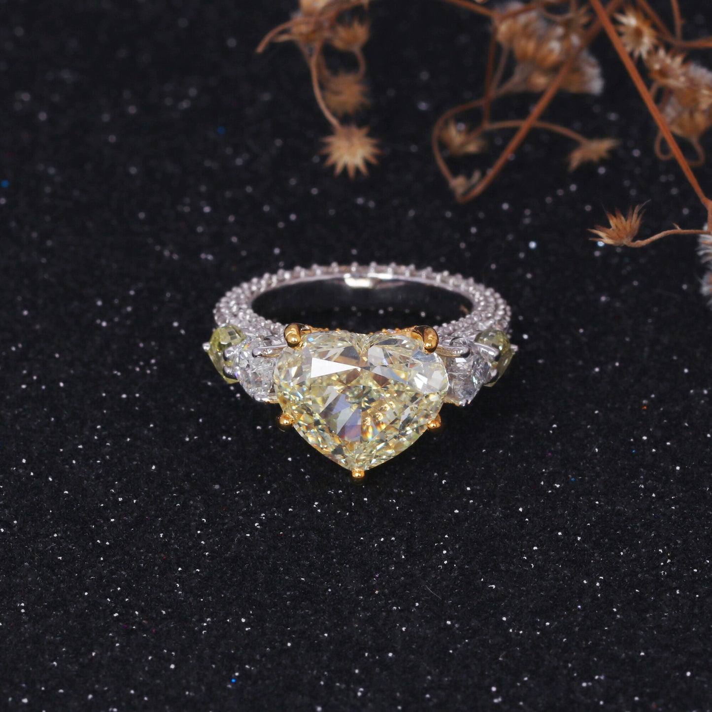 IGI Certified Lab Grown Diamond 3.7ct Heart Five-Stone Statement Ring — 14K/18K Solid Gold